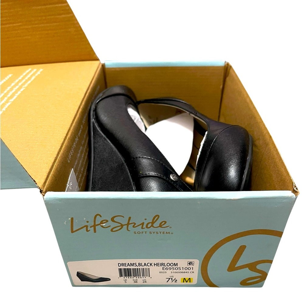 🌟🌼NIB Life Stride Dreams Black Heirloom Wedge Heels. - Picture 4 of 10